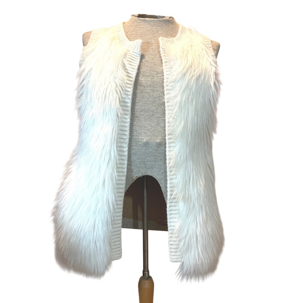 Cozy Warm Womens White Knit Faux Fur Trim Vest Sleeveless Vest Costume